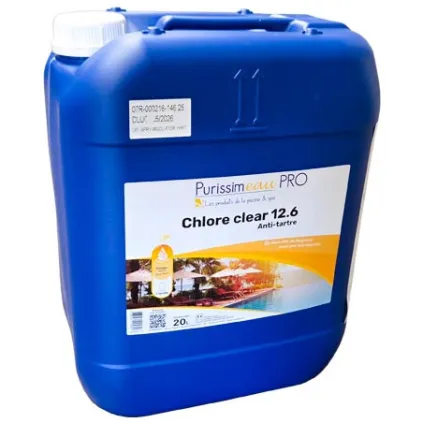 Chlore Clear liquide 12.6% (48° Chl) 20L - Désinfectant Anti-tartre - Prissimeau