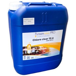 Chlore Clear liquide 12.6% (48° Chl) 20L - Désinfectant Anti-tartre - Prissimeau