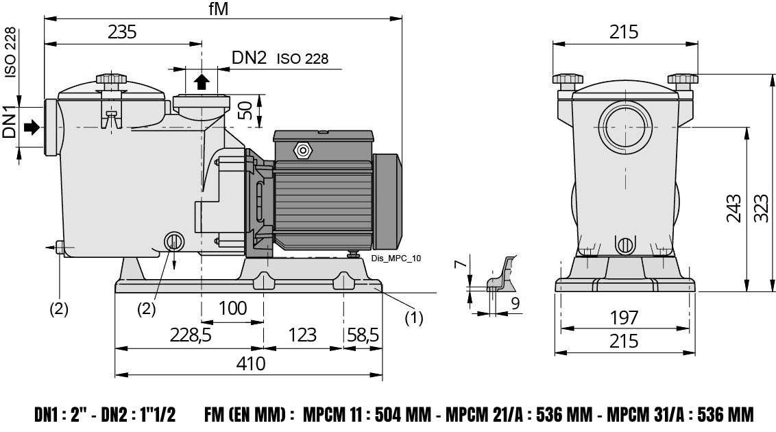 Dimensions Pompes CALPEDA Monophasé MPCM 11 -21/A - 31/A