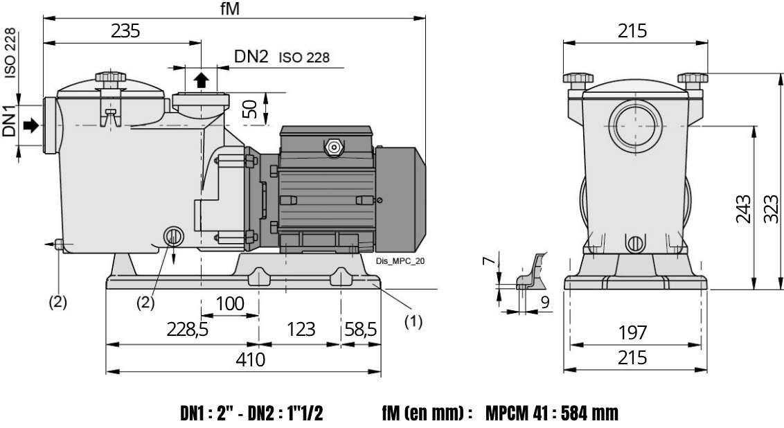 Dimensions Pompes CALPEDA Monophasé MPCM 41