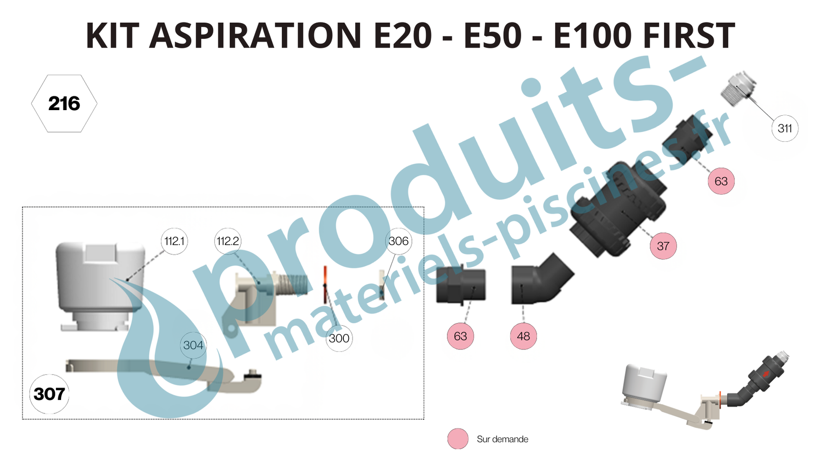 Vue éclatée kit d'aspiration doseurs HTH Easiflo 20 - 50 - 100 First