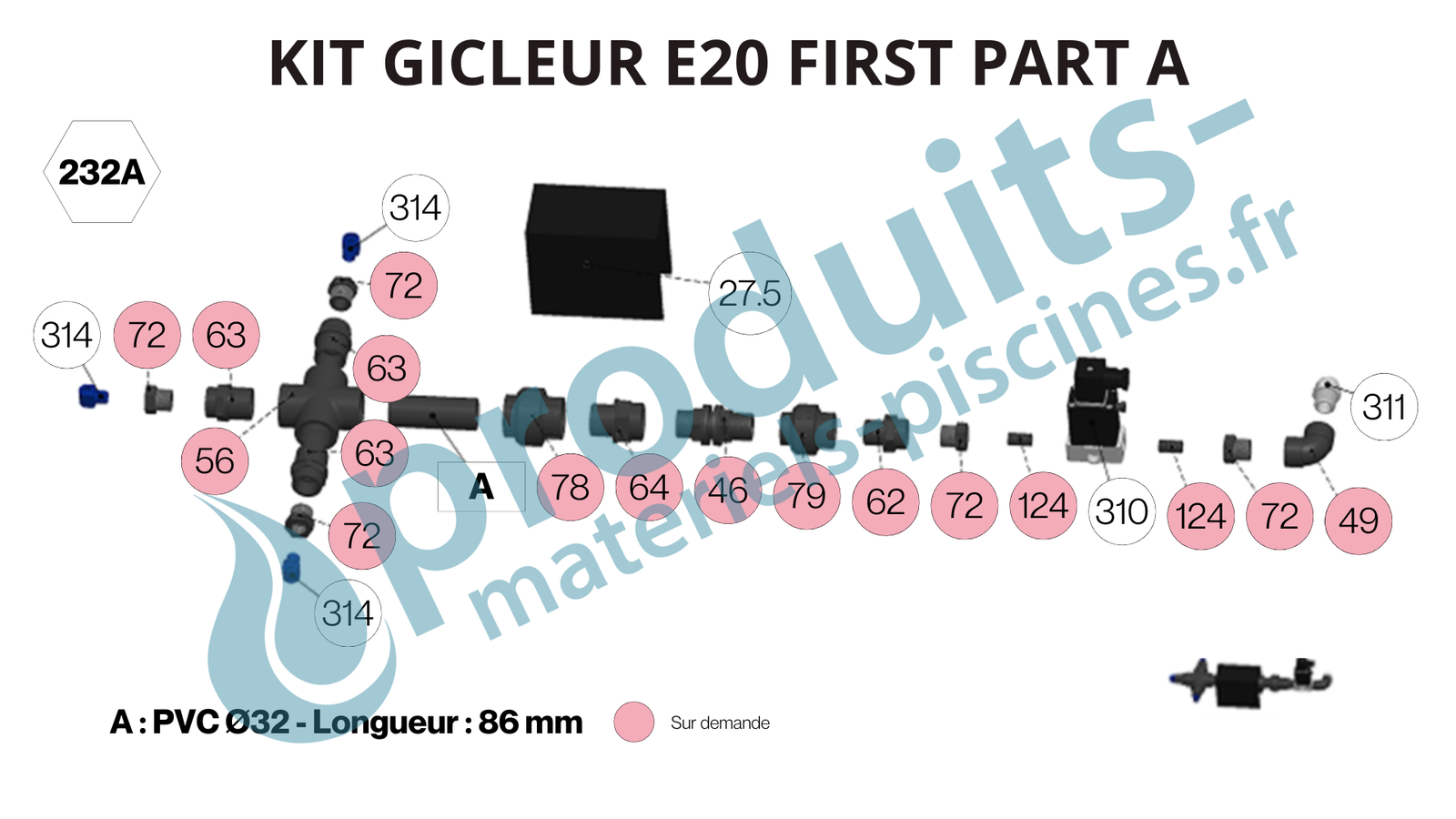 Vue éclatée de la croix de gicleurs de doseurs Easiflo 20 First - Partie A