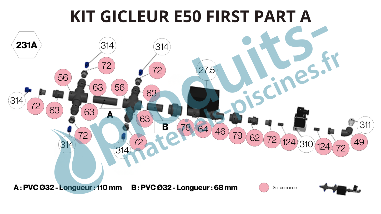 Vue éclatée Croix de gicleur HTH Easiflo 50 First - Part A