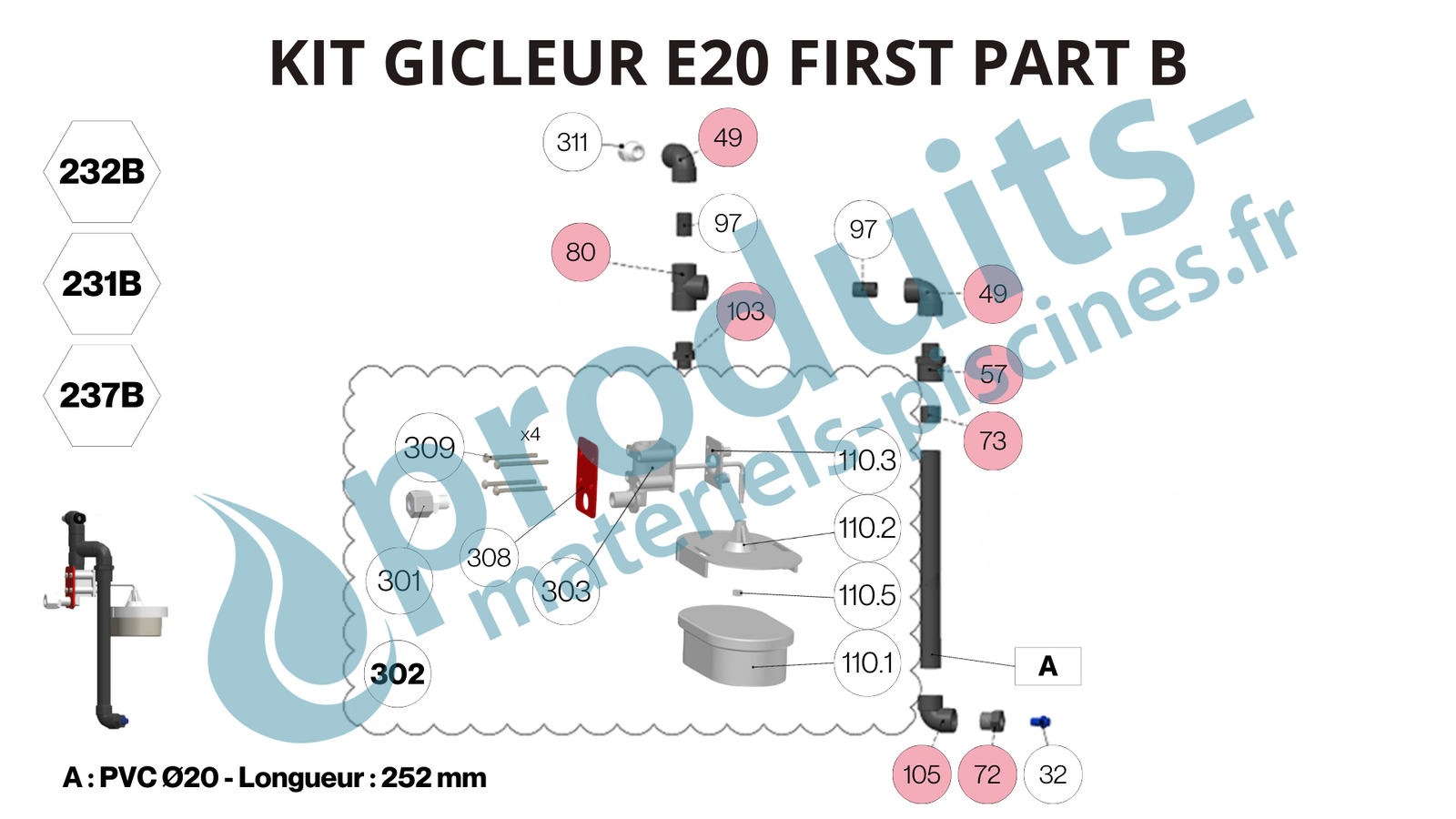 Vue éclatée flotteur bas doseurs Easiflo 20 First